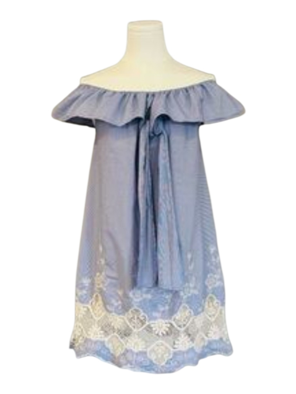 Womens Red Lolly Blue Off-Shoulder Dress with Lace Hem Med